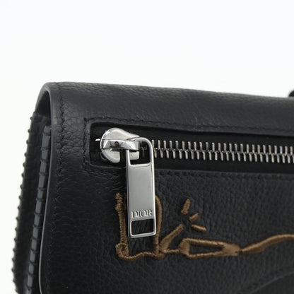 Christian Dior Saddle Pouch Belt Leather, Black, Leather, Clutch