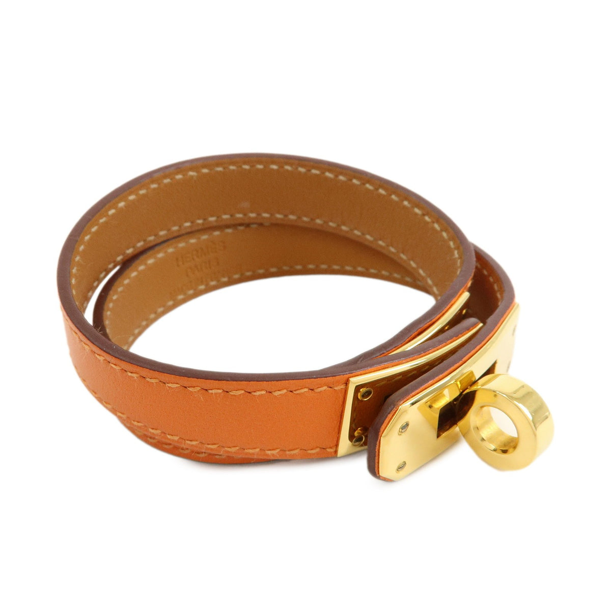 Hermes Kelly Double Tour Leather, Orange, Leather, Bracelet