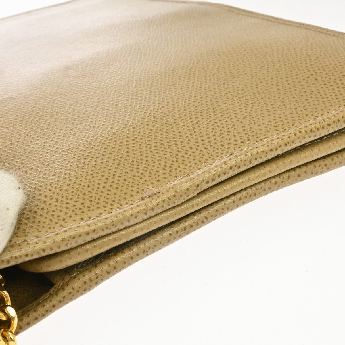 Christian Dior Vintage Chain Flap Leather, Beige, Leather, Shoulder Bag