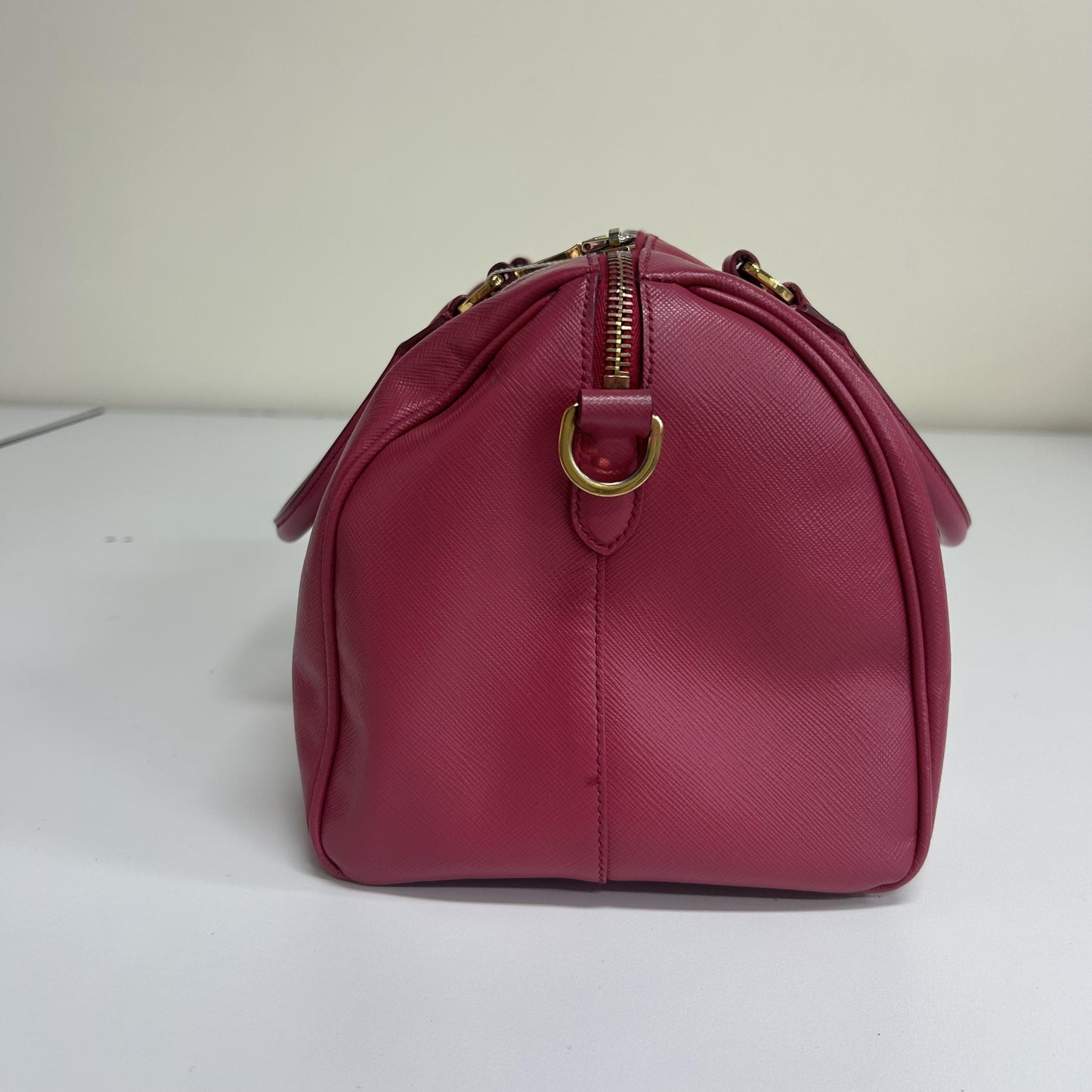 Prada Saffiano Bowler Leather, Pink, Leather, Handbag