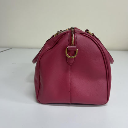 Prada Saffiano Bowler Leather, Pink, Leather, Handbag