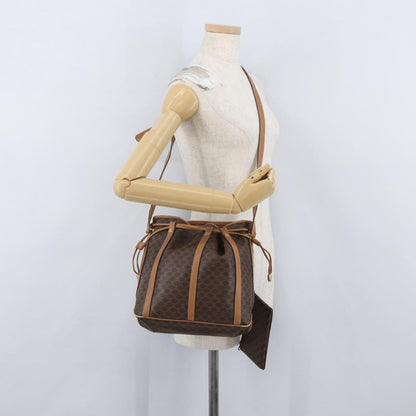 Celine Vintage Shoulder Bag Macadam Canvas & Leather, Brown, Canvas, Shoulder Bag