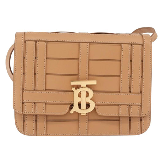 Burberry TB Flap Woven Leather, Beige, Leather, Handbag