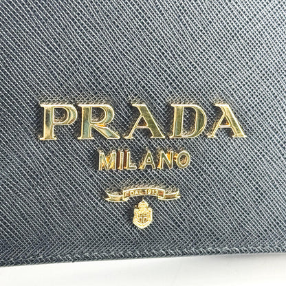 Prada Flap Card Case on Chain Saffiano Leather, Black, Leather, Card Holder