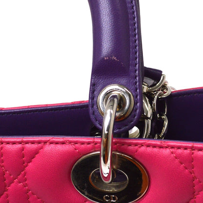 Christian Dior Tricolor Lady Dior Cannage Quilt Leather, Multicolour, Leather, Handbag