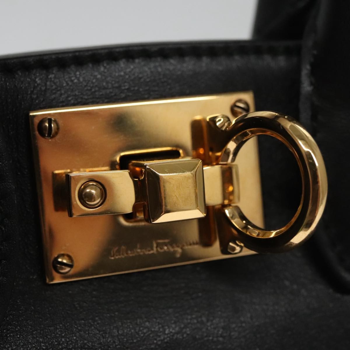 Salvatore Ferragamo Studio Satchel Gancini Jacquard and Leather, Black, Canvas, Handbag