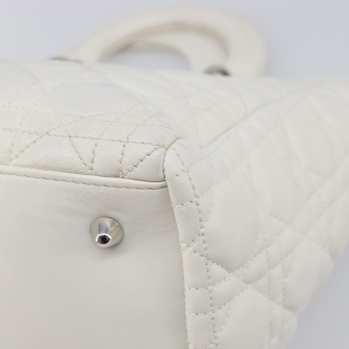 Christian Dior Lady Dior Cannage Quilt Lambskin, White, Leather, Handbag