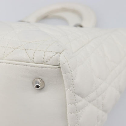Christian Dior Lady Dior Cannage Quilt Lambskin, White, Leather, Handbag