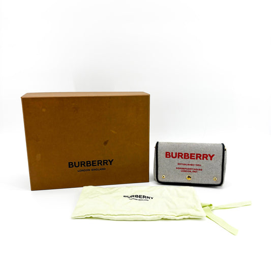 Burberry Note Canvas with Leather, Black, Canvas, Crossbody Bag