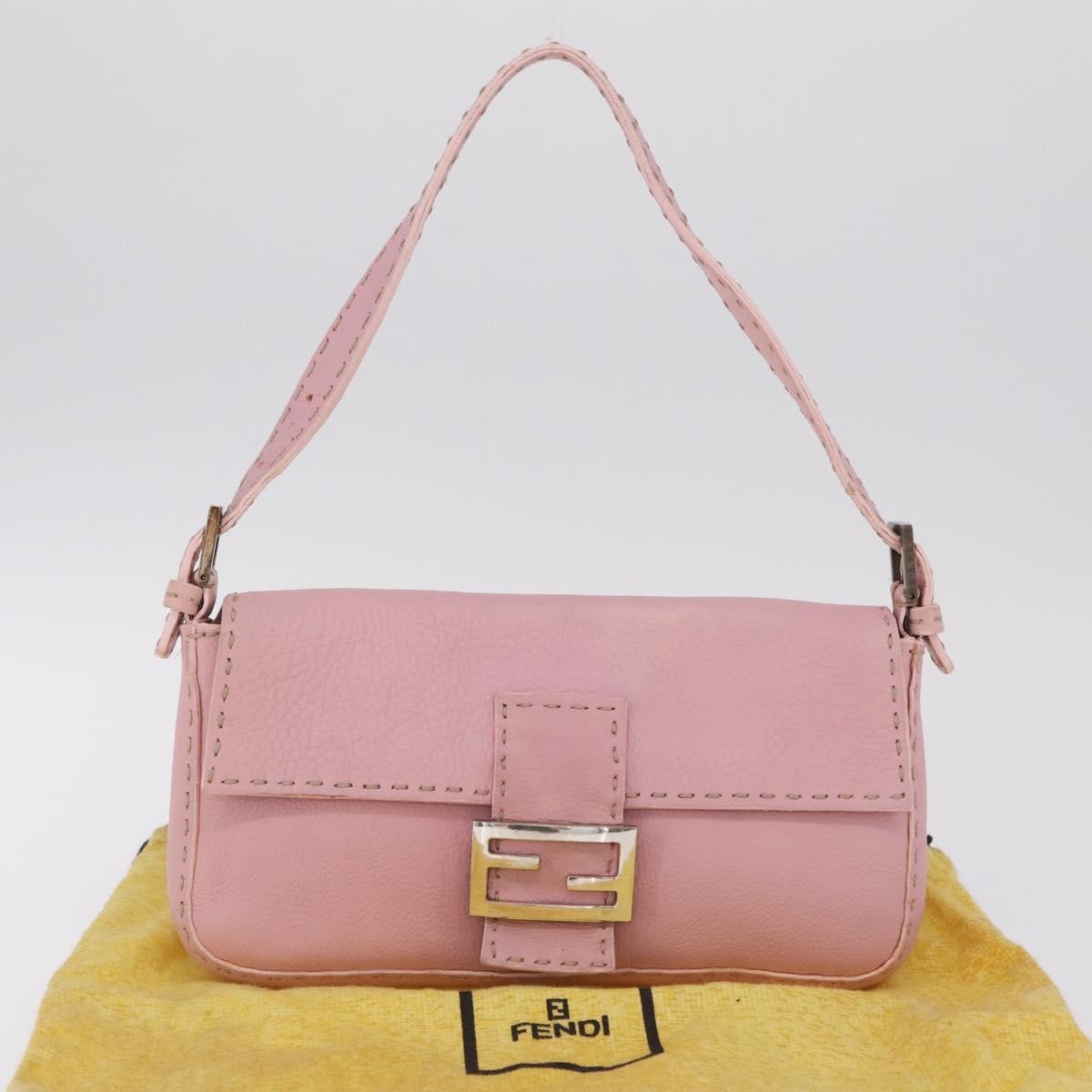 Fendi Selleria Baguette Leather, Pink, Leather, Handbag