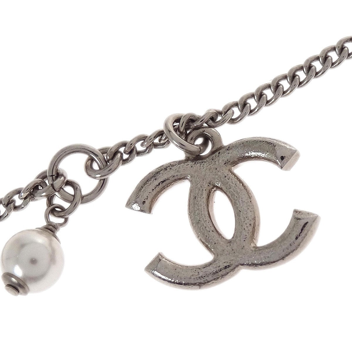 Chanel Vintage CC Pendant Long Metal, Silver, Metal, Necklace
