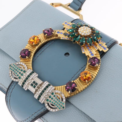 Miu Miu Madras Crystal Buckle Leather, Blue, Leather, Shoulder Bag