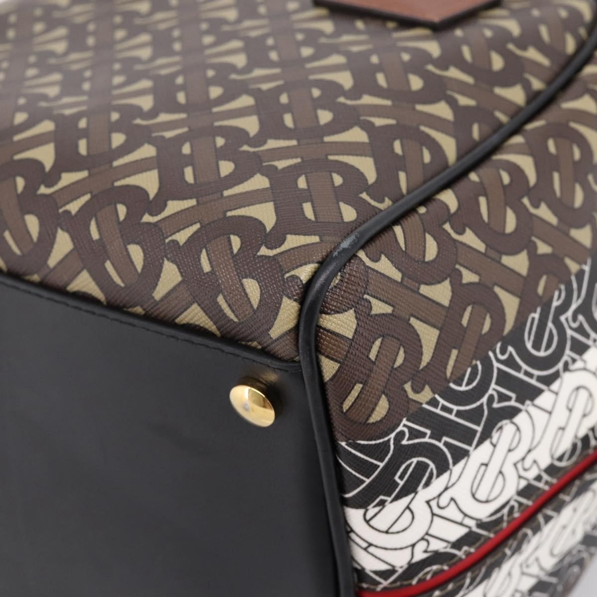 Burberry TB Half Cube Duffle Monogram Embossed Leather, Brown, Canvas, Handbag