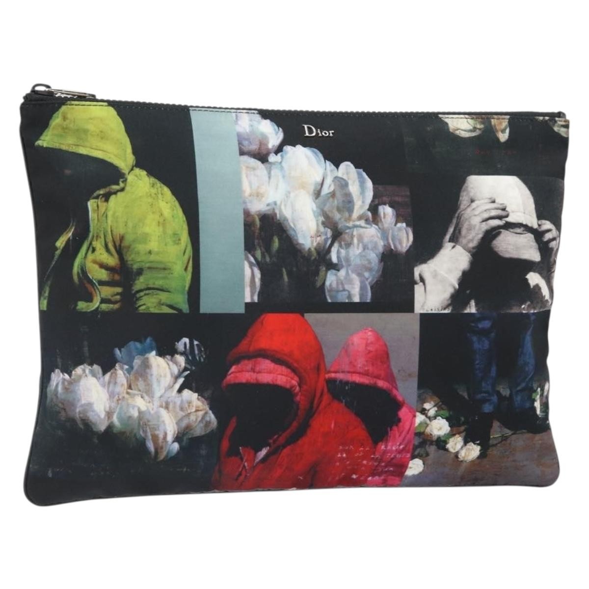 Christian Dior Homme Zip Printed Nylon, Multicolour, Nylon, Clutch