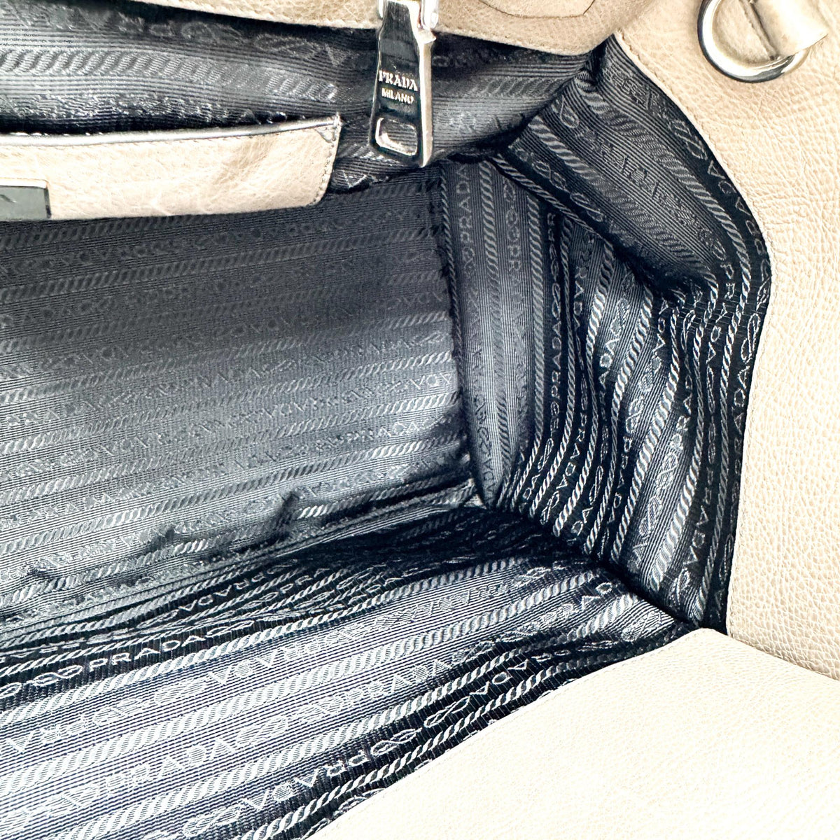 Prada Twin Shopping Vitello Daino, Brown, Leather, Tote Bag