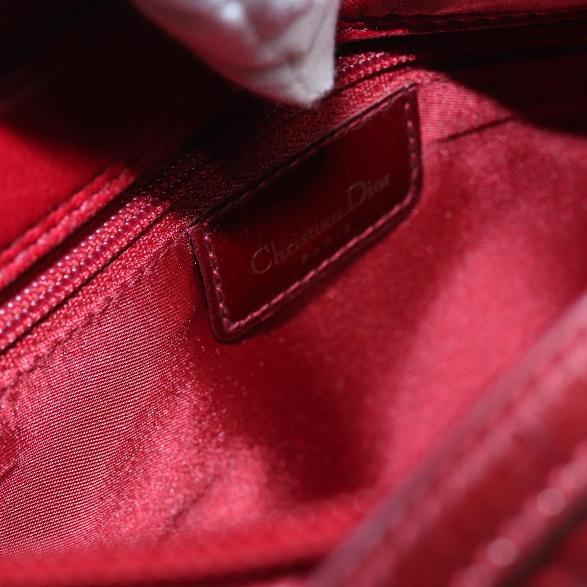 Christian Dior Lady Dior Zip Pochette Cannage Quilt Lambskin, Red, Leather, Clutch