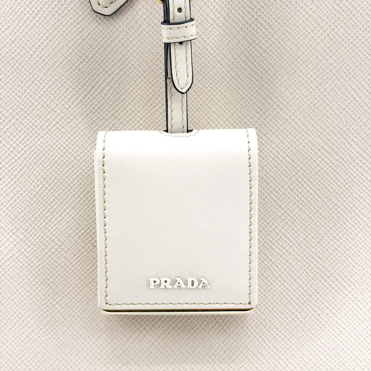 Prada Monochrome Saffiano with City Calf, White, Leather, Tote Bag