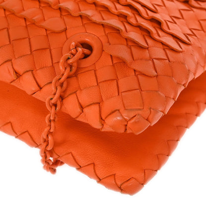 Bottega Veneta Intrecciato Shoulder Leather, Orange, Leather, Shoulder Bag