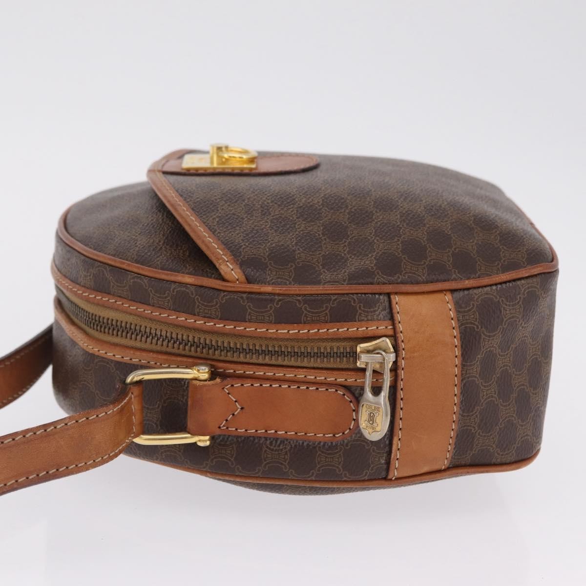 Celine Macadam Shoulder Leather, Brown, Canvas, Crossbody Bag