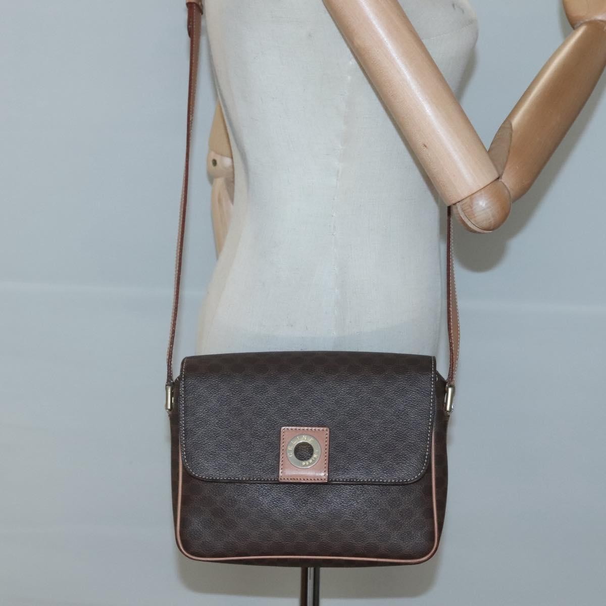 Celine Vintage Macadam Circle Logo Canvas and Leather, Brown, Canvas, Shoulder Bag
