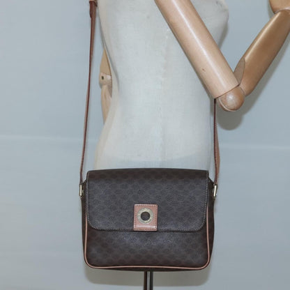 Celine Vintage Macadam Circle Logo Canvas and Leather, Brown, Canvas, Shoulder Bag