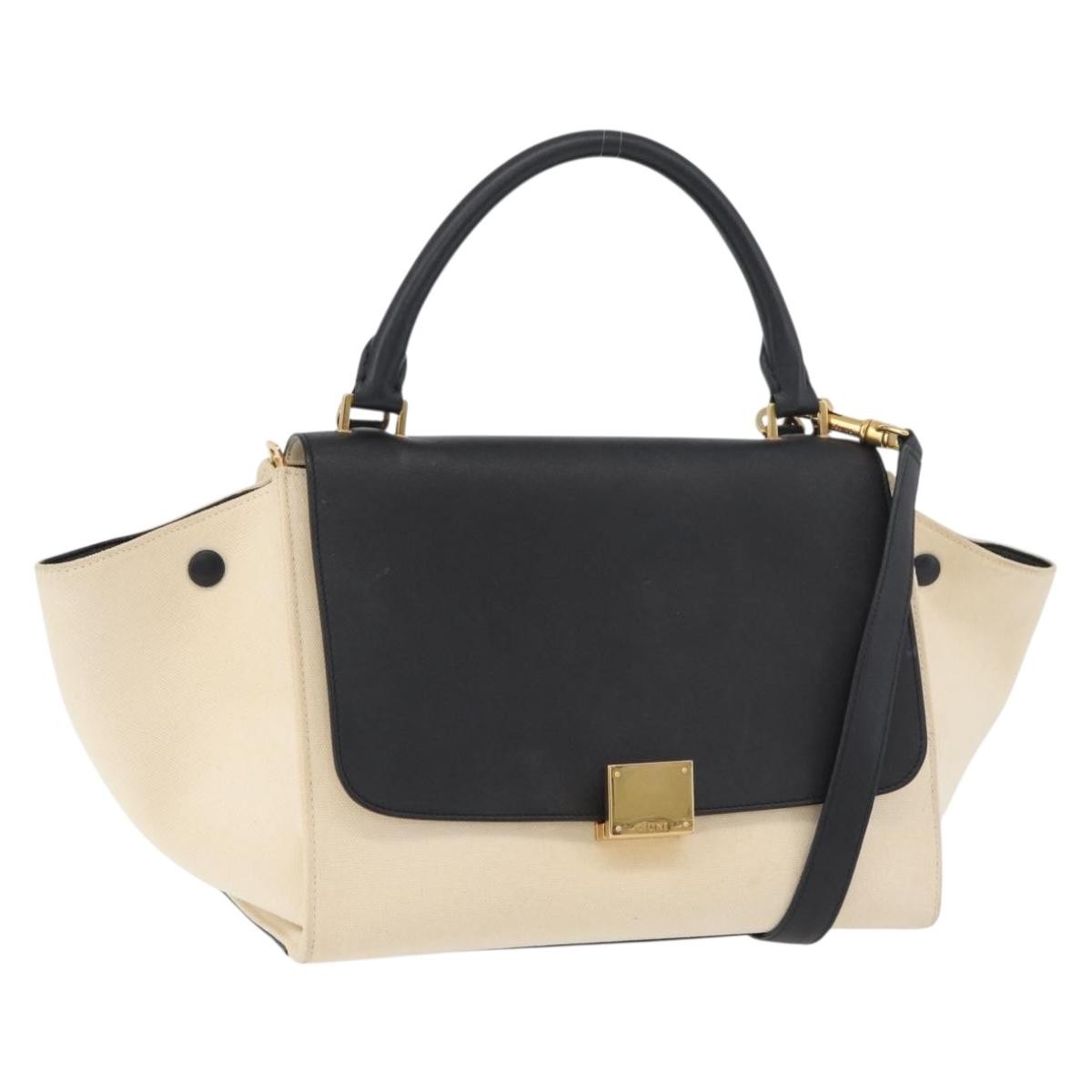 Celine Trapeze Leather with Canvas, Beige, Canvas, Handbag