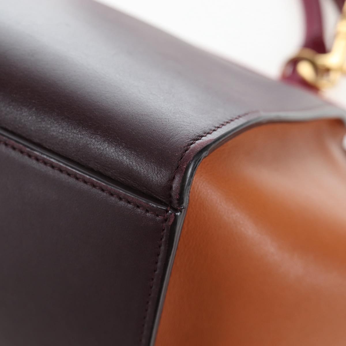 Celine Tricolor Trapeze Leather, Burgundy, Leather, Handbag