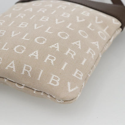 Bvlgari Logomania Canvas with Leather, Beige, Canvas, Shoulder Bag