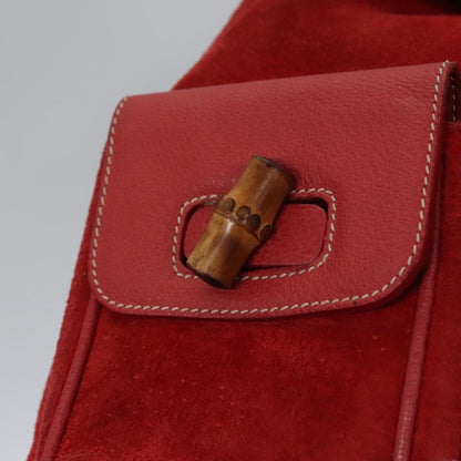 Gucci Vintage Bamboo Suede and Leather, Red, Suede, Backpack