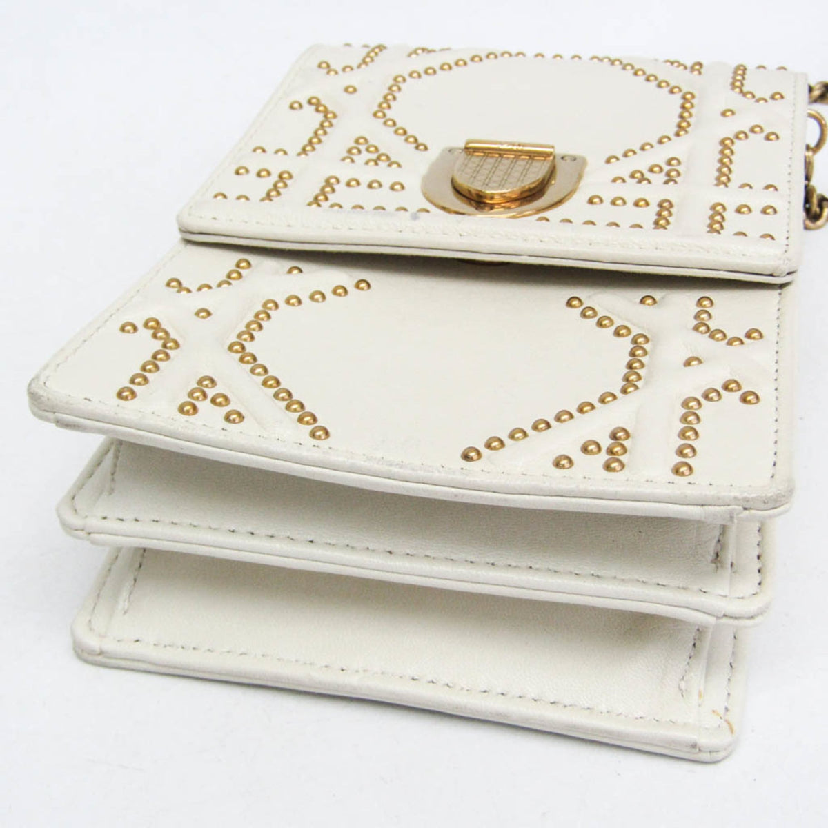 Christian Dior Diorama Vertical Clutch on Chain Studded Leather, White, Leather, Clutch