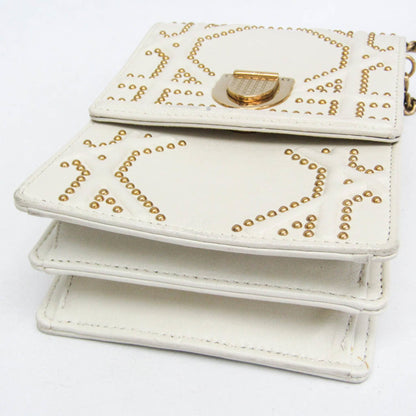 Christian Dior Diorama Vertical Clutch on Chain Studded Leather, White, Leather, Clutch