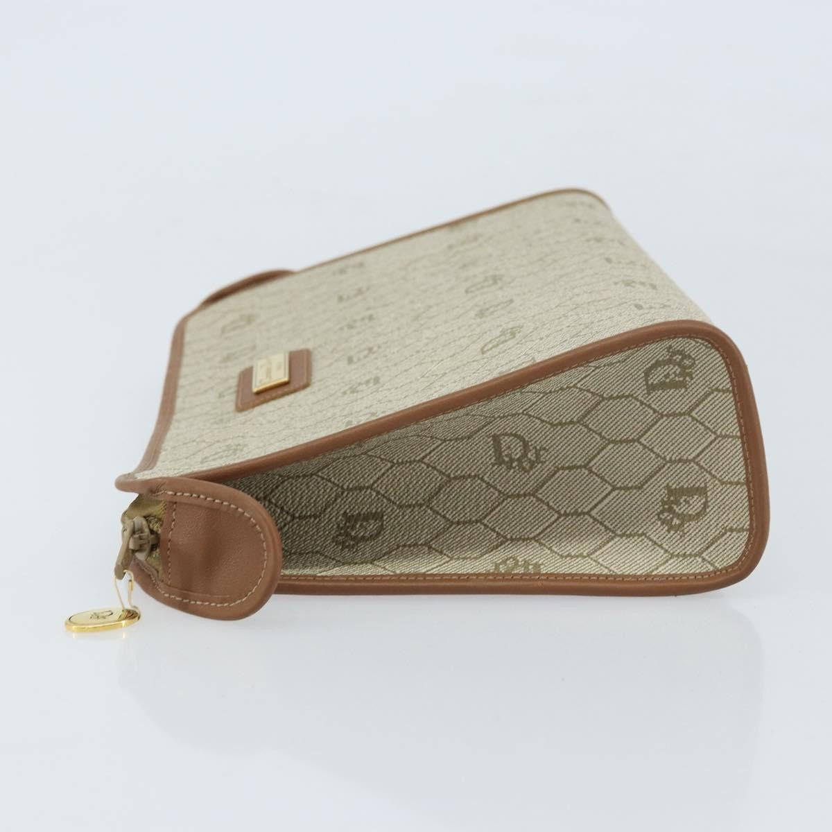 Christian Dior Vintage Honeycomb Zip Canvas and Leather, Beige, Canvas, Clutch