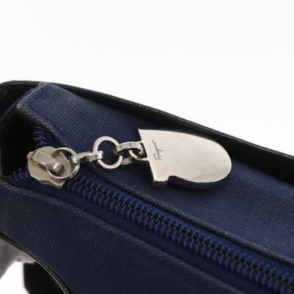 Salvatore Ferragamo Cut Out Leather and Canvas, Navy, Canvas, Shoulder Bag