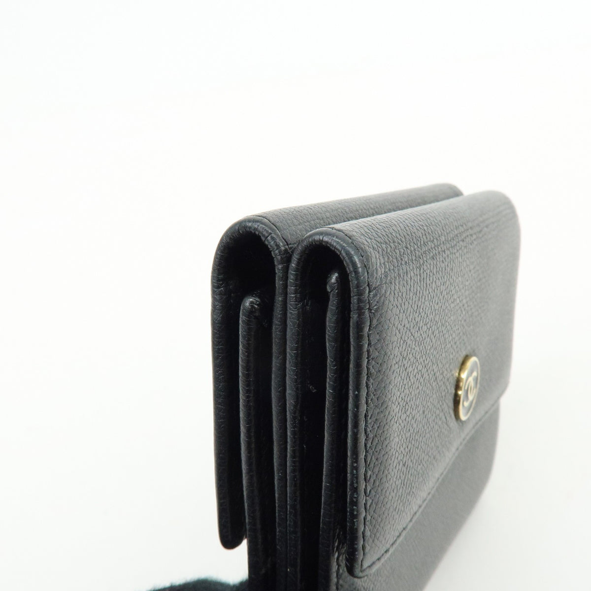 Chanel CC Button Coin Purse Leather, Black, Calfskin, Card Holder