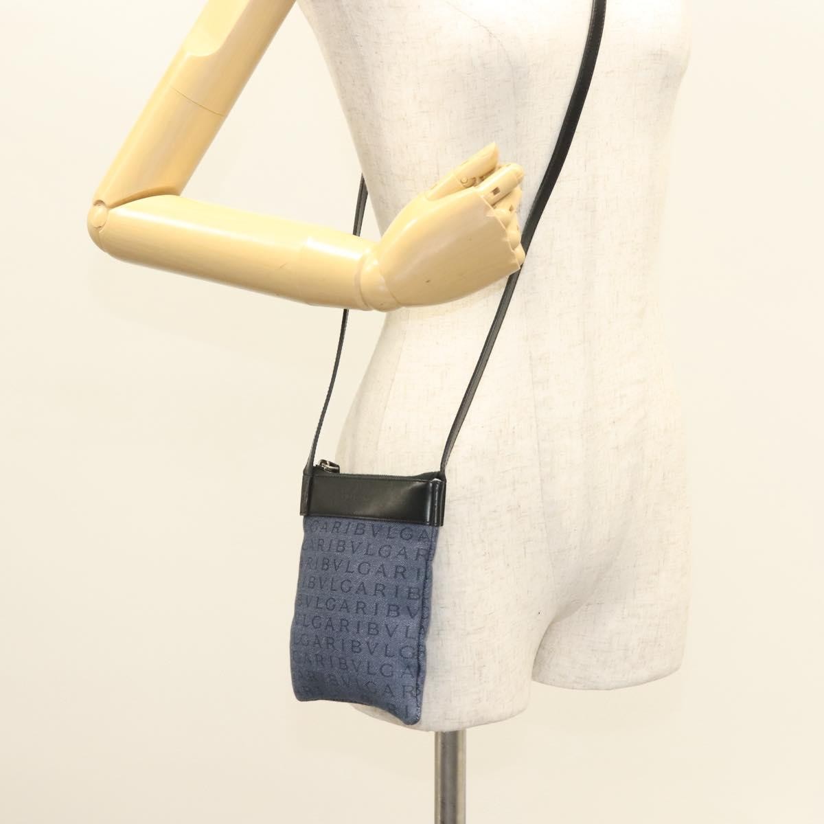 Bvlgari Logomania Canvas with Leather, Blue, Canvas, Shoulder Bag