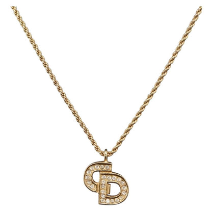 Christian Dior CD Pendant Metal and Crystals, Gold, Metal, Necklace