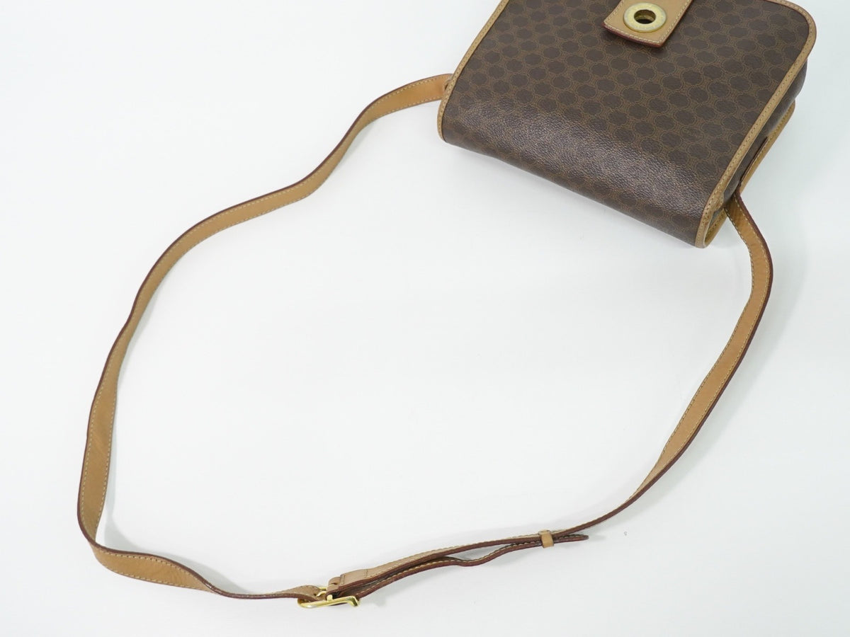 Celine Vintage Macadam Canvas and Leather, Brown, Canvas, Shoulder Bag