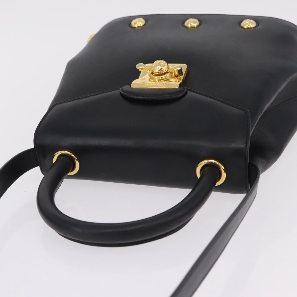 Salvatore Ferragamo Vintage Flap Lock Studded Leather, Black, Leather, Handbag