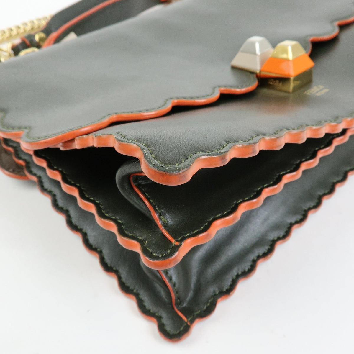 Fendi Kan I Leather, Green, Leather, Shoulder Bag