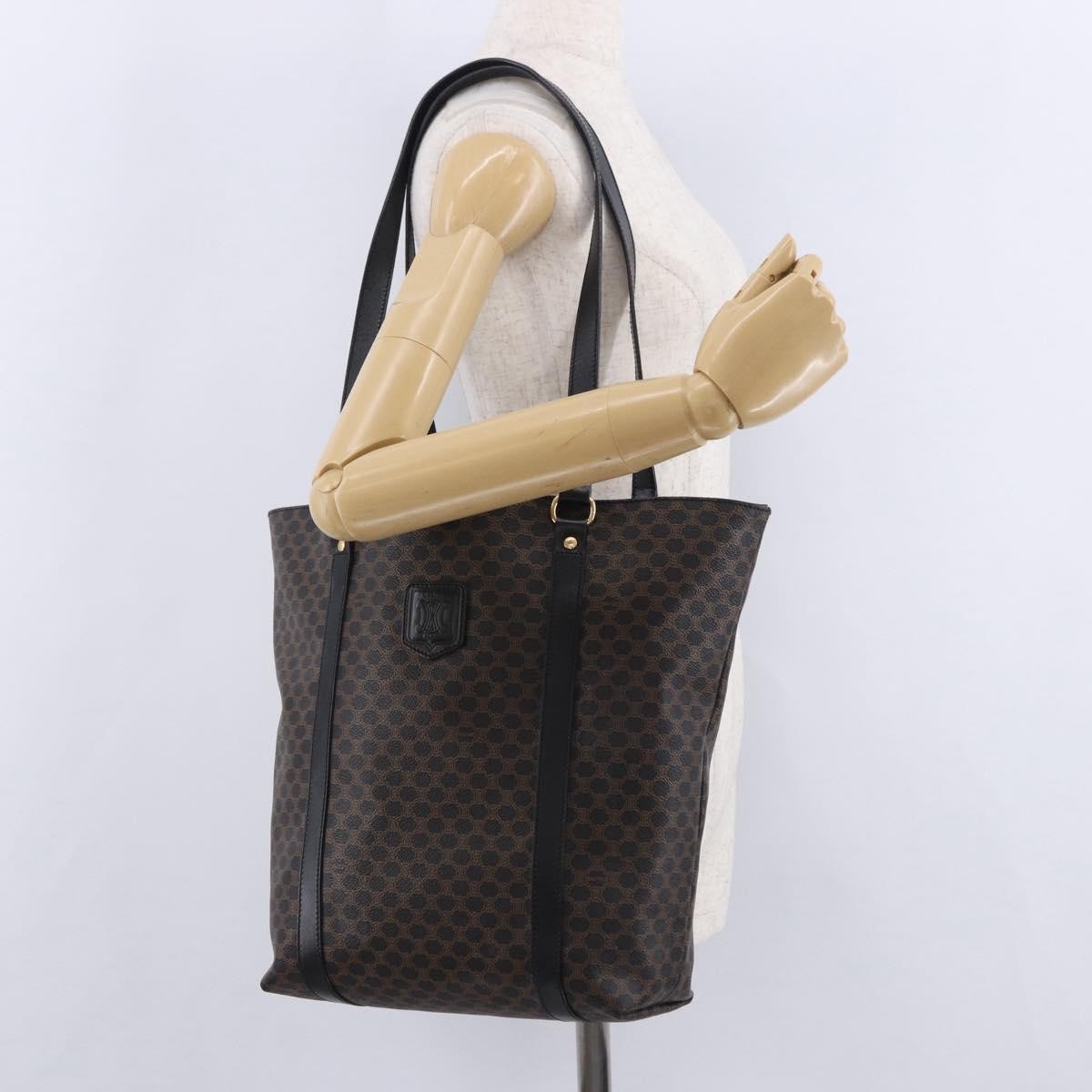 Celine Vintage Macadam Canvas and Leather, Black, Canvas, Shoulder Bag