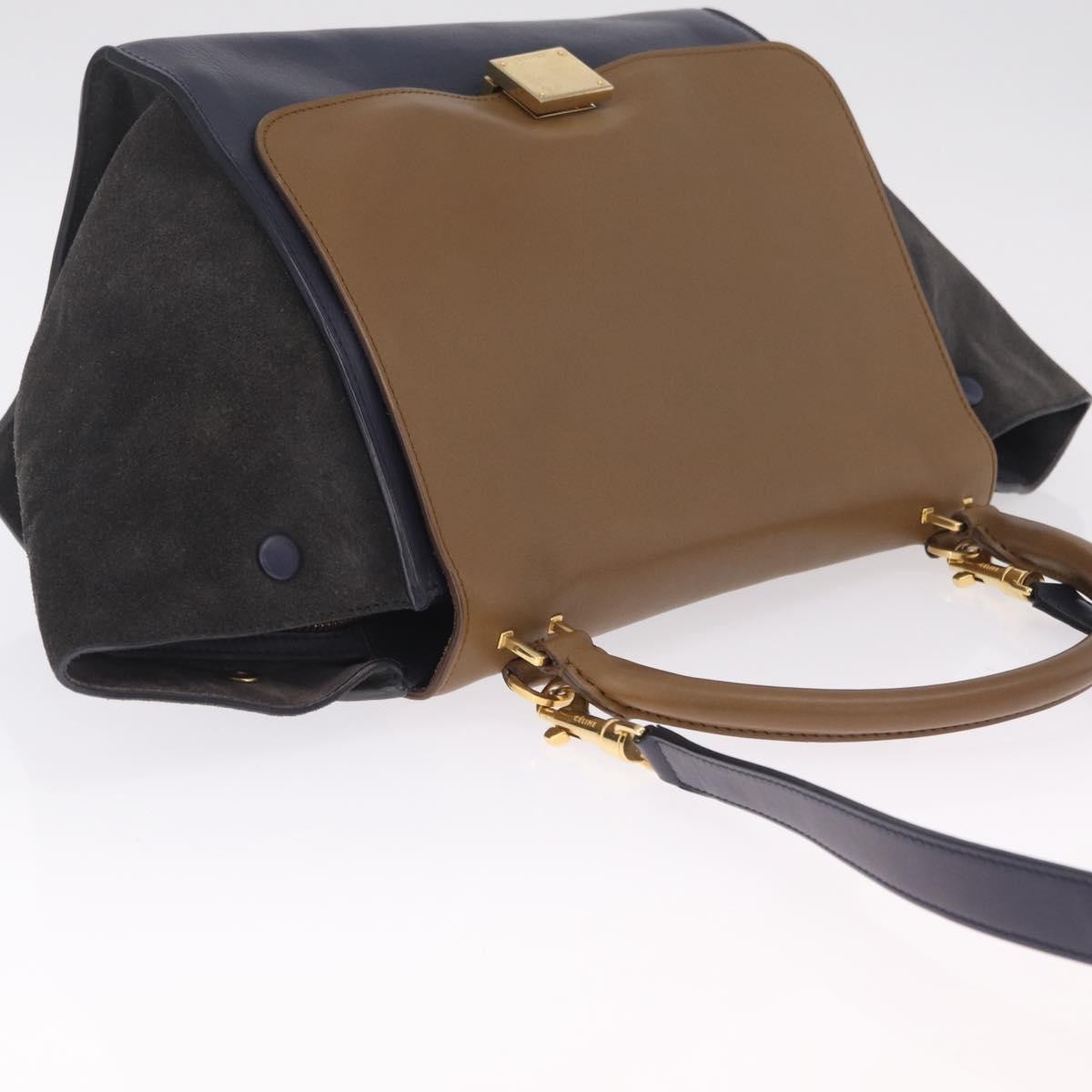 Celine Tricolor Trapeze Leather, Navy, Leather, Handbag
