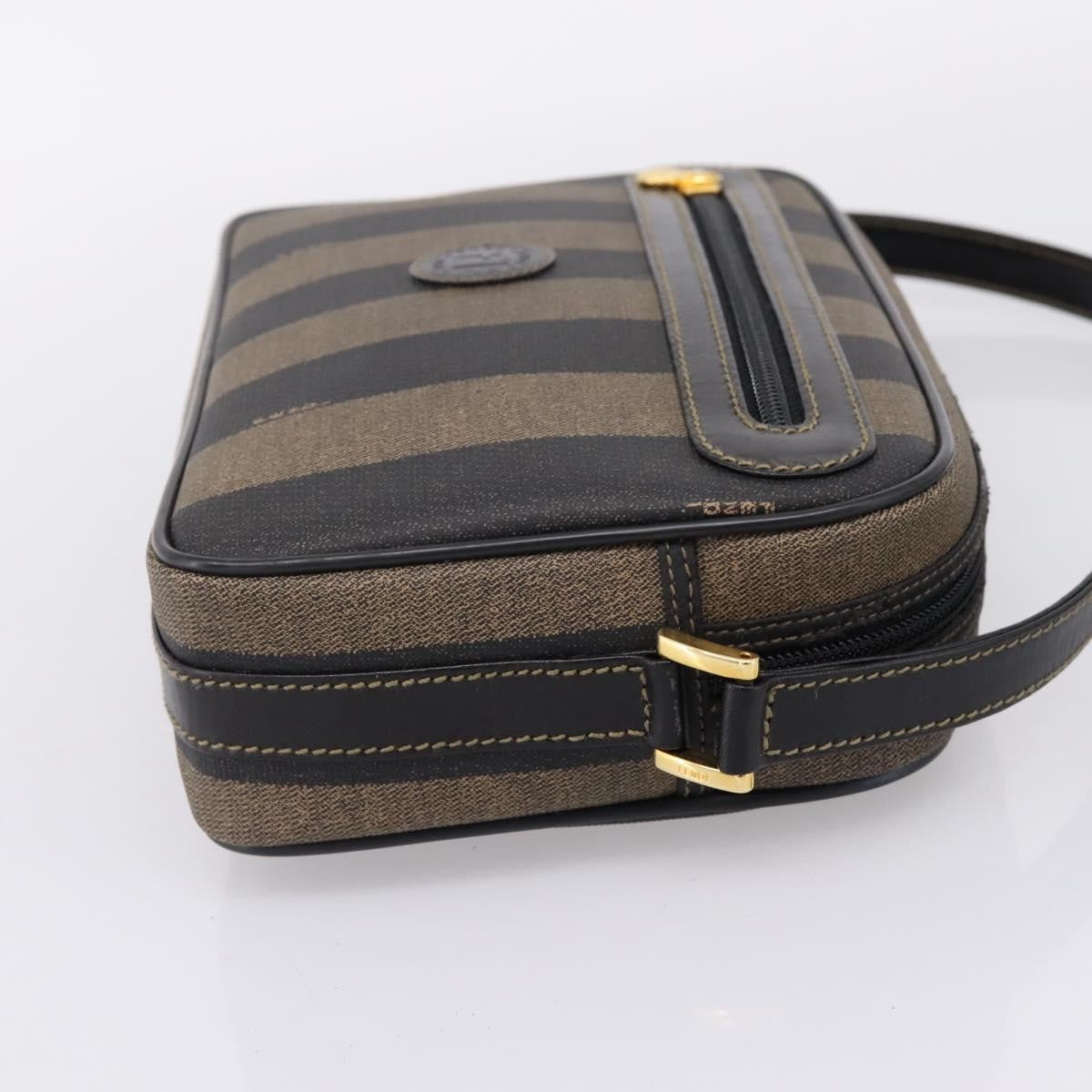 Fendi Vintage Pequin Front Pocket Coated Canvas, Brown, Canvas, Crossbody Bag