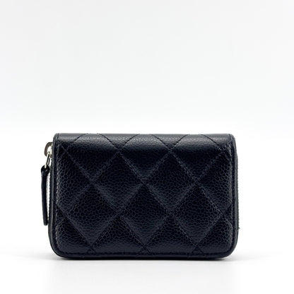 Chanel CC Zip Coin Purse Quilted Aged Calfskin, Black, Calfskin, Wallet