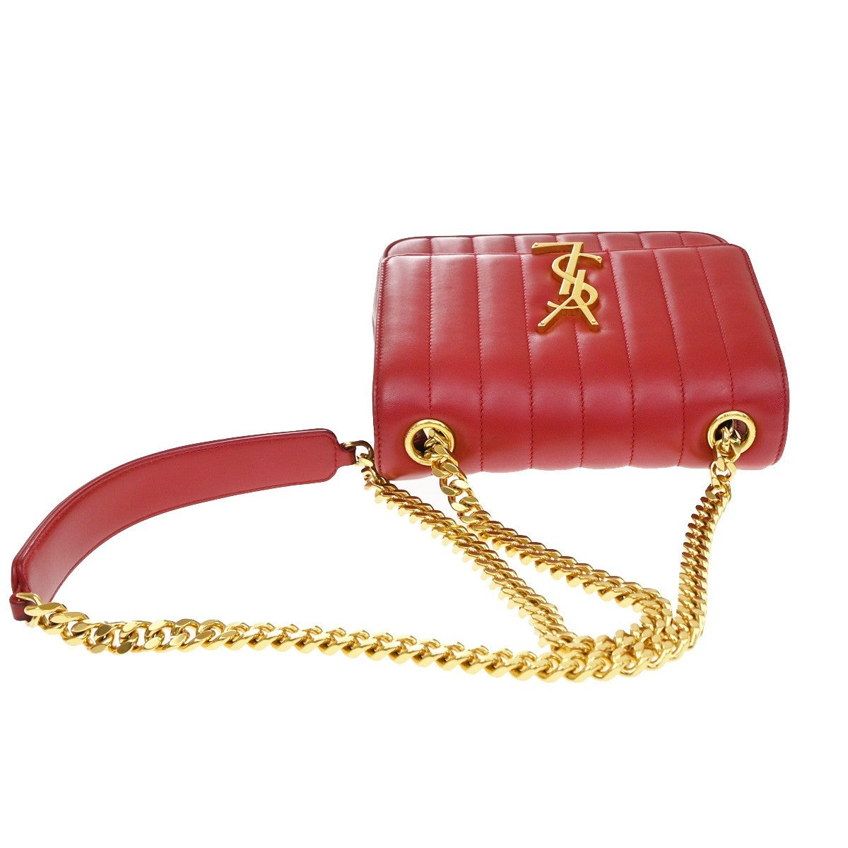 Saint Laurent Vicky Vertical Quilted Leather, Red, Leather, Crossbody Bag