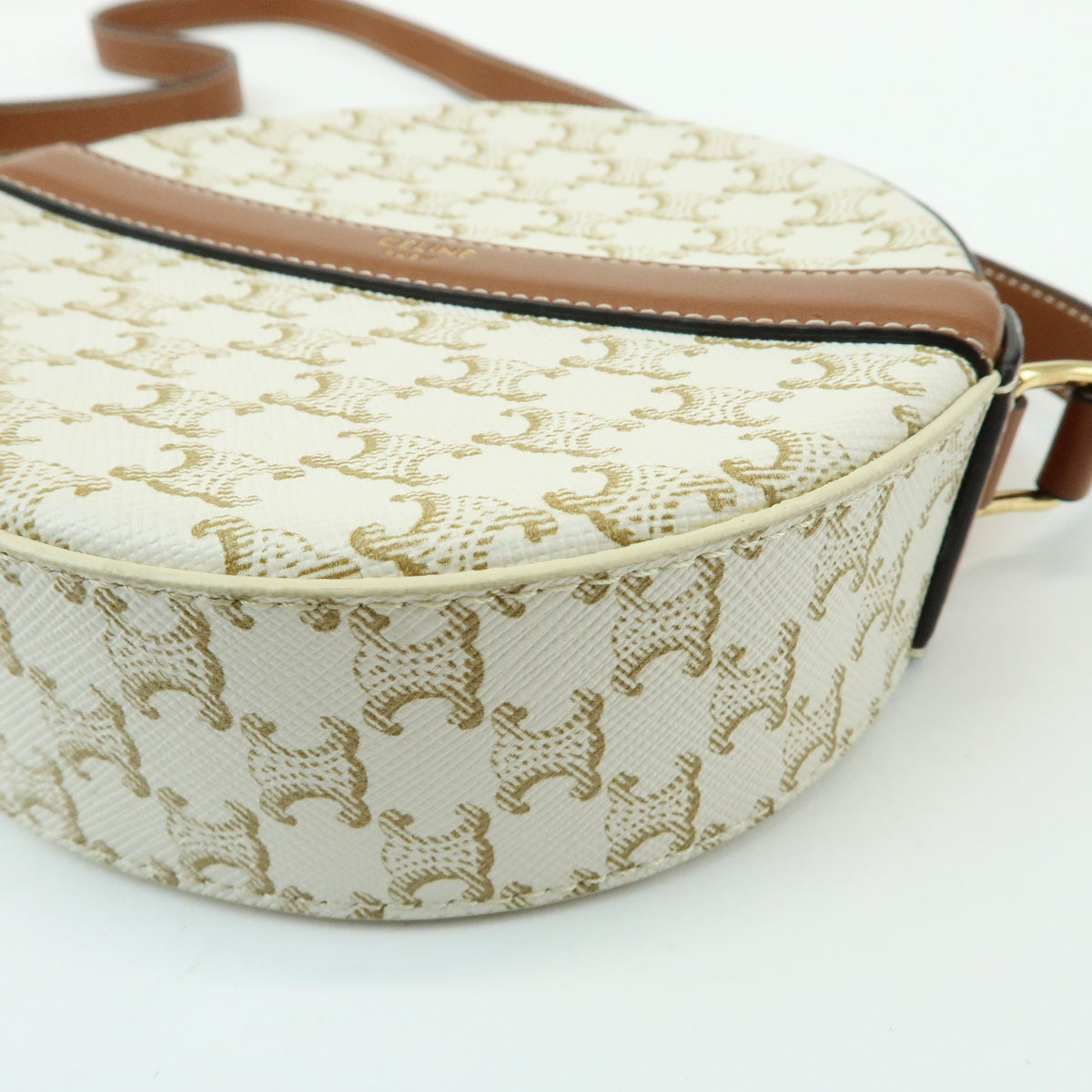 Celine Round Purse on Strap Triomphe Coated Canvas, Beige, Canvas, Crossbody Bag