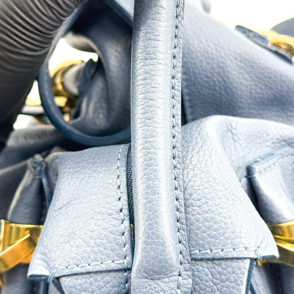 Chloe Paraty Military Top Handle Leather, Navy, Leather, Handbag
