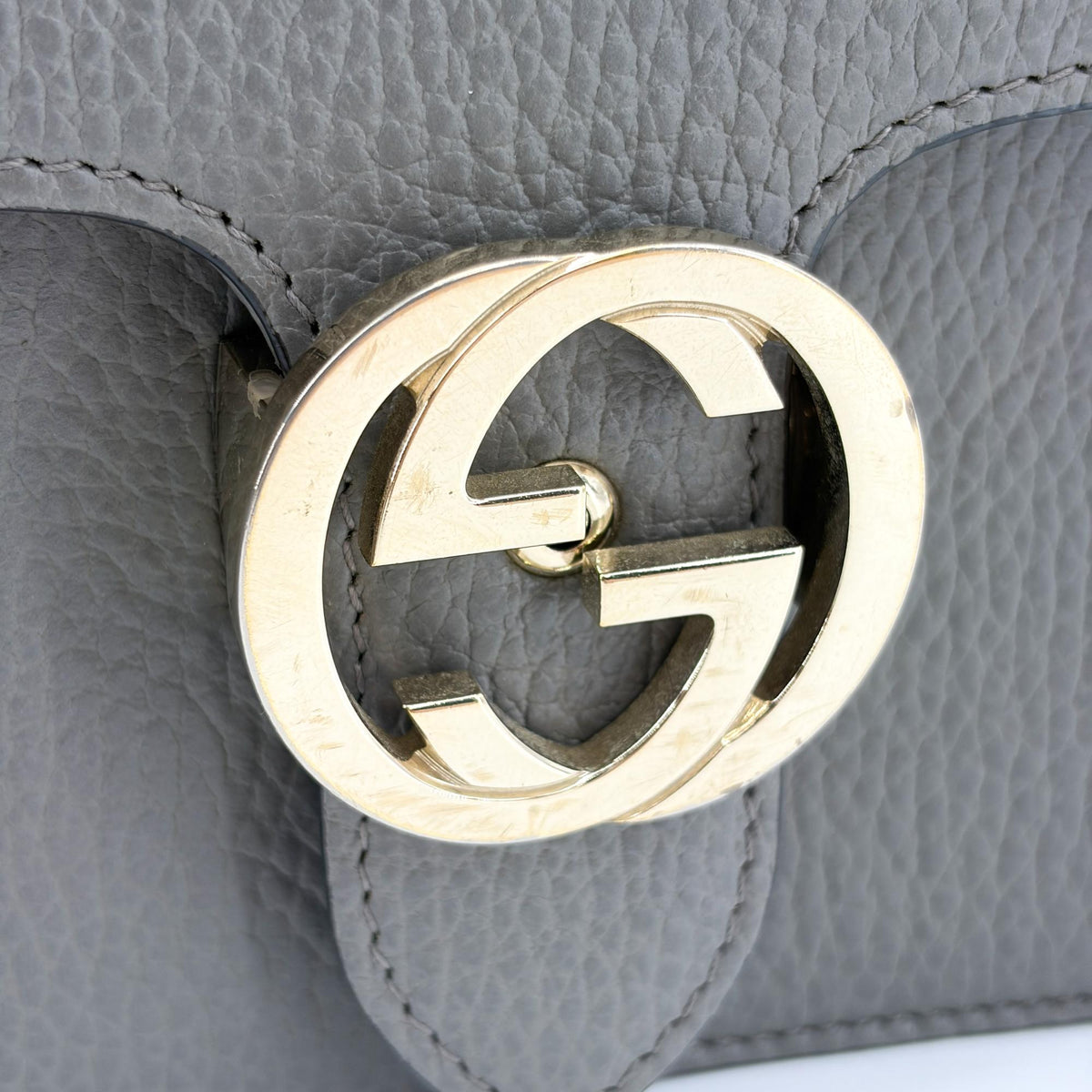 Gucci Interlocking Leather, Gold, Leather, Shoulder Bag
