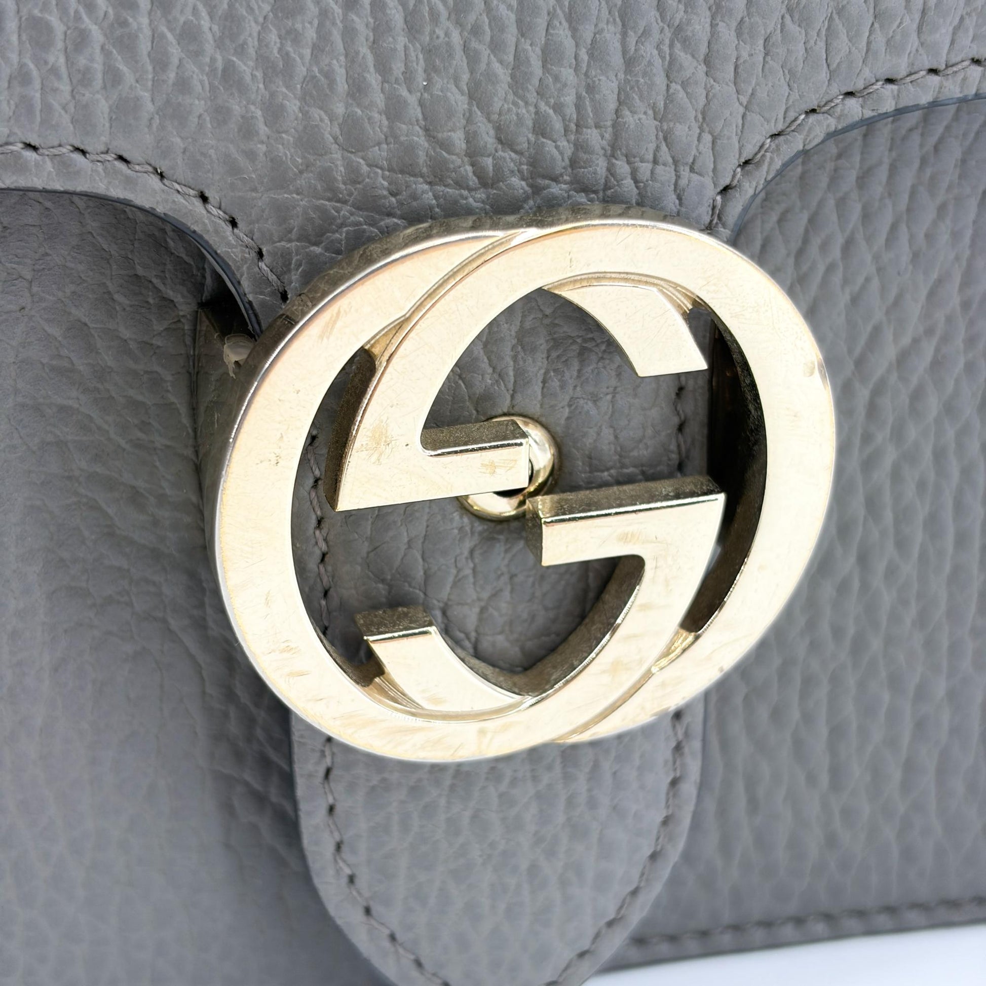Gucci Interlocking Leather, Gold, Leather, Shoulder Bag