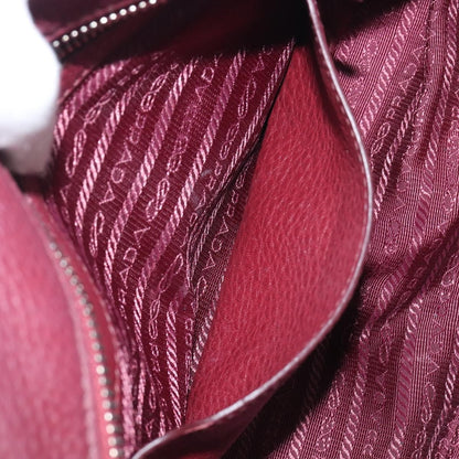 Prada Front Pocket Pushlock Convertible Boston Vitello Daino, Burgundy, Leather, Handbag