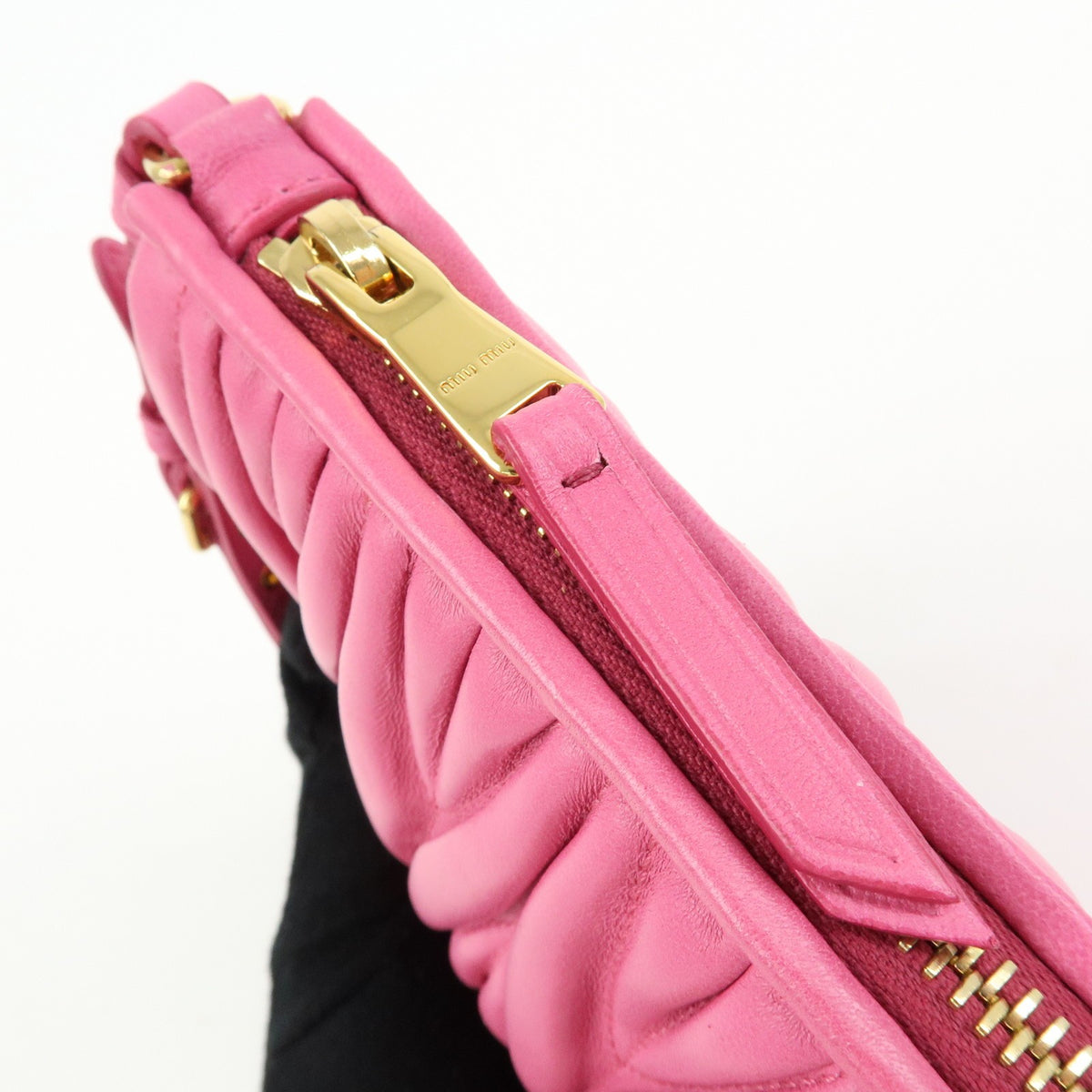 Miu Miu Zip Wristlet Matelasse Leather, Pink, Leather, Clutch